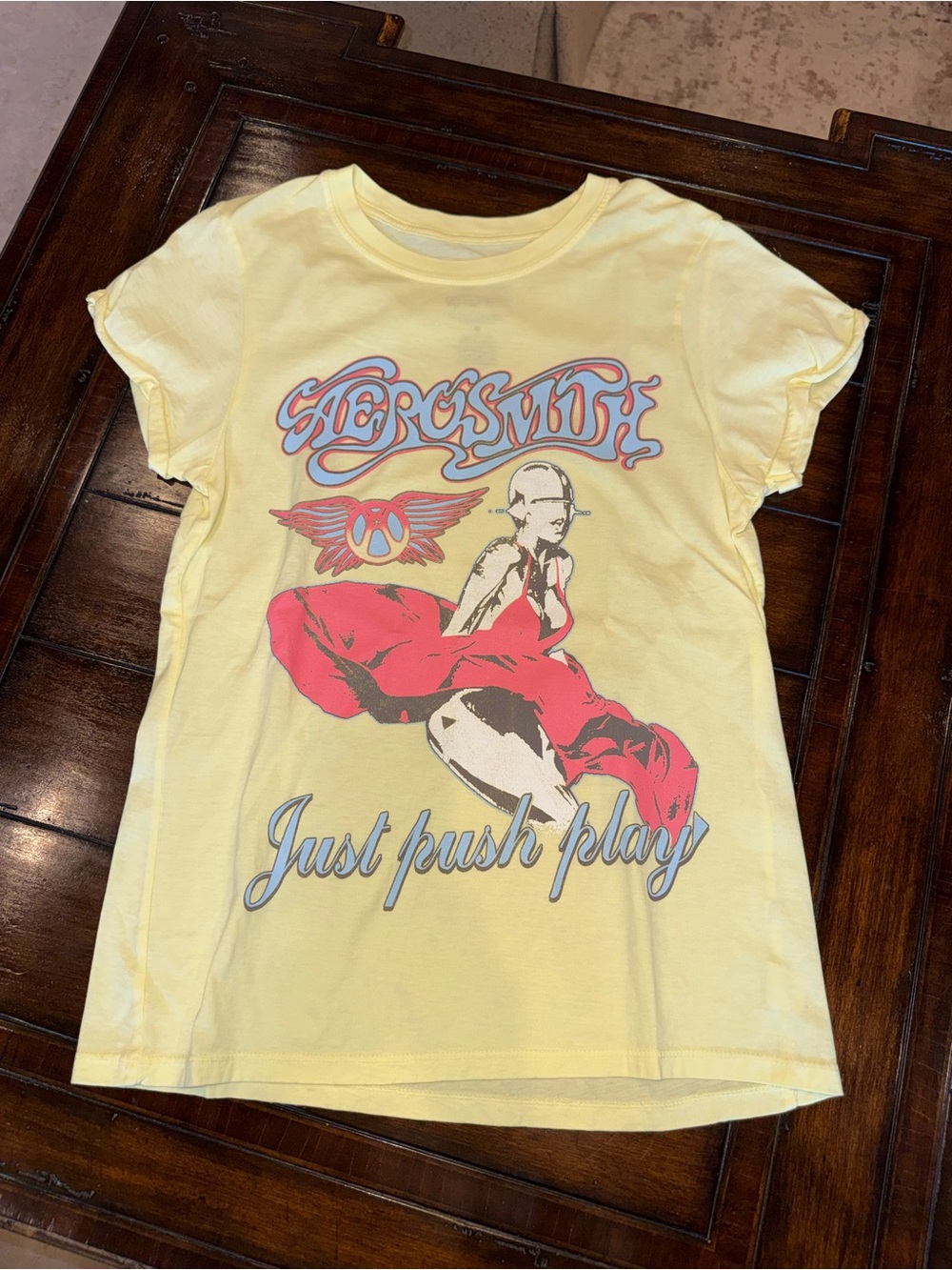 Recycled Karma Yellow Aerosmith 'Just Push Play' Graphic Tee